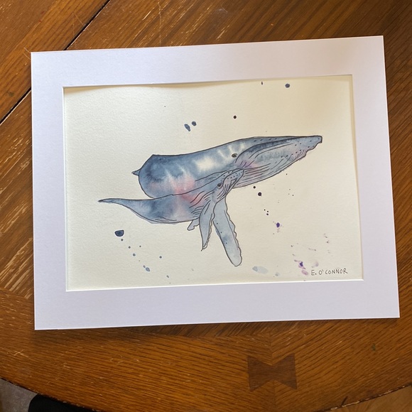 Original watercolour painting of whales 11x14 with mat - Picture 5 of 5